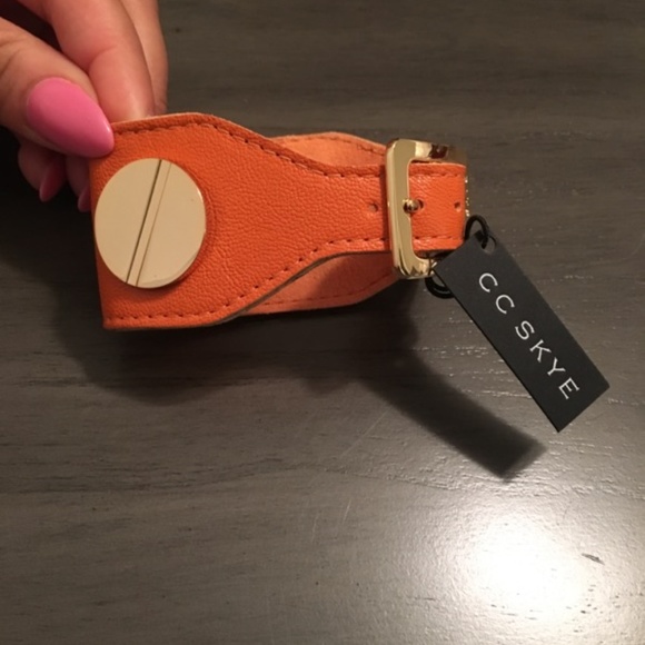 CC SKYE Orange Leather Giant Screw Cuff Bracelet - Picture 6 of 8